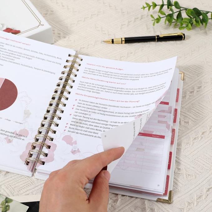 Χρυσό φύλλο Σπειροειδής Wedding Planner Για A5 Floral Wedding Guest Book Οργανωτής 6